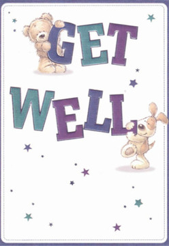 A sense of warmth and light fills this get well card, where a plush teddy sits atop the lively word 'GET,' while a spirited puppy playfully nuzzles the robust 'WELL' beneath. The rounded forms and joyful faces of these companions bring to mind the friendliness encountered at local shops on Lower Richmond Road. Deep indigos and teal hues make the bold text pop, their luminous charm reminiscent of fresh blooms at Mortlake's independent florists. Animated stars glimmer across the pristine, soft background, suggesting sparkling wishes wafting through the neighborhood. Every curve and detail evokes the comforting thoughtfulness behind a hand-crafted bouquet-a sentiment well understood by those familiar with Mortlake's tradition of heartfelt gestures. The composition blends innocence, hope, and a quiet optimism, transforming the card into a beacon of care. Paired with a get well arrangement, it brightens both spirit and room, embodying the nurturing community ties that define Mortlake.