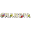A panoramic floral tribute in the image spells out the word "GRANDPA" in upright block letters, laid out side by side across a flat white background so the shapes and colours are easy to distinguish. Each sturdy letter frame is completely covered in tight clusters of white chrysanthemums, giving a thick, plush effect like a padded cushion of petals. The blooms are carefully arranged so there are no gaps, only a continuous, soft white surface that suggests purity, peace, and gentle remembrance. A slim border of pale lavender ribbon runs just along the base of each letter, barely visible yet adding a delicate, pastel edge that helps define the overall silhouette. Connecting bars in dark green run unseen behind the letters, providing the practical strength needed for this to be placed on a coffin or displayed on a stand at a funeral or memorial. Four floral sprays add personality and colour. On the "G" and "D," bold red anthuriums with their shiny, heart-shaped spathes and bright central spadices sit among deep green leaves, creating striking focal points that convey enduring love and strong emotion. On the first "A" and the final "A," softer sprays of yellow-green orchids cascade gracefully over the white base, each bloom with its gentle, star-like form suggesting tenderness and cherished memories of time shared with a grandfather. The piece feels thoughtful and composed, the sort of tribute you might see at a Mortlake funeral, perhaps resting on a hearse making its way along the Thames-side roads, offering a clear, floral expression of love and thanks to a much-missed grandad.
